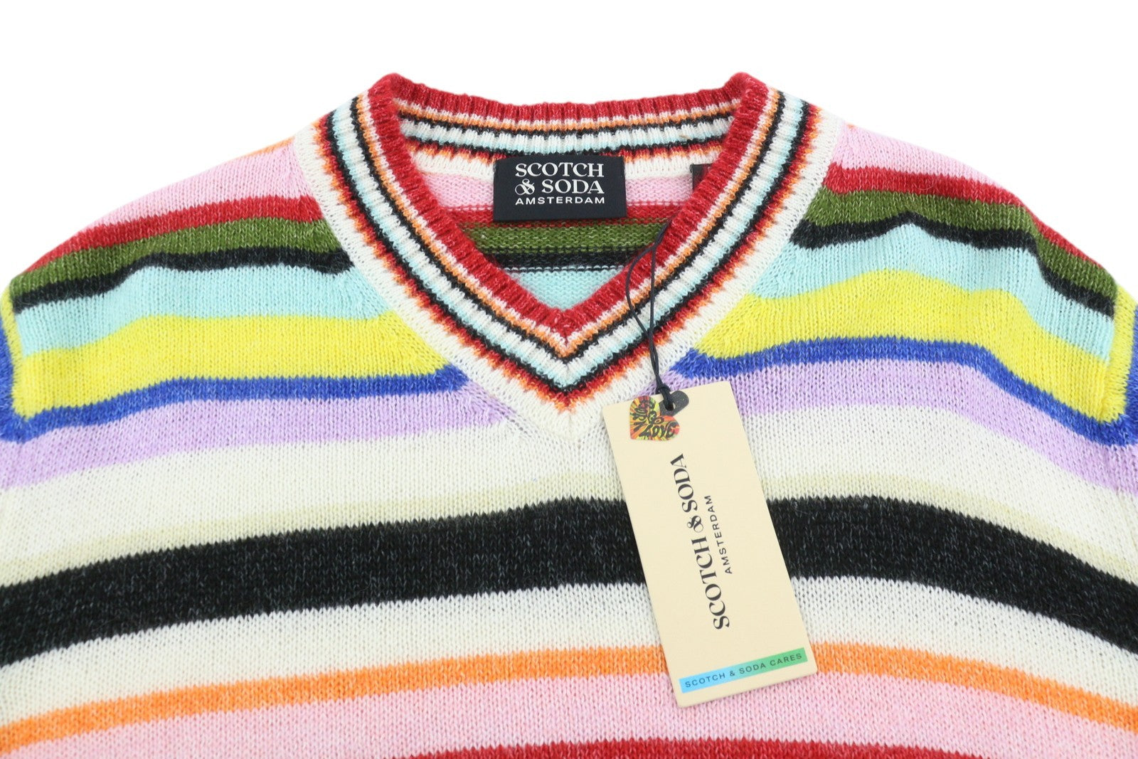 SCOTCH & SODA Men Jumper M Colourful Striped V-Neck Knit Pull On
