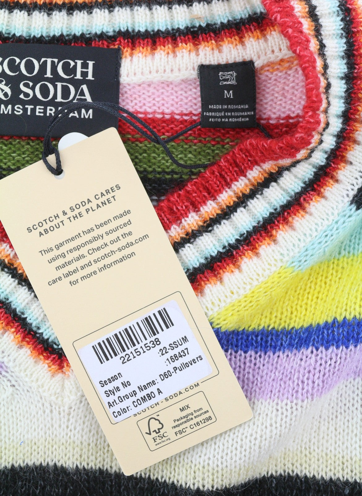 SCOTCH & SODA Men Jumper M Colourful Striped V-Neck Knit Pull On