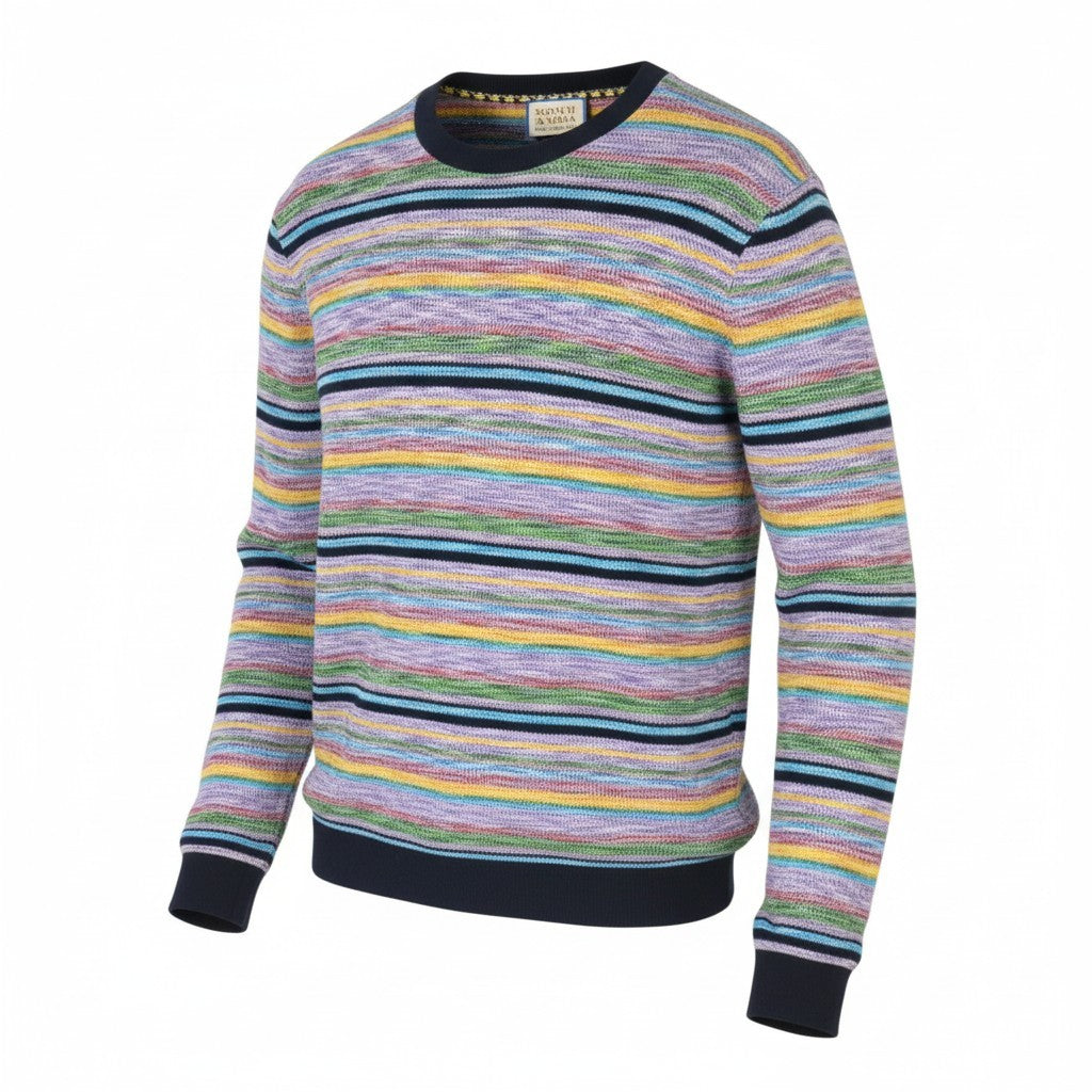 SCOTCH & SODA Men T-Shirt M Colourful Striped Heavy Crew Neck Long Sleeve