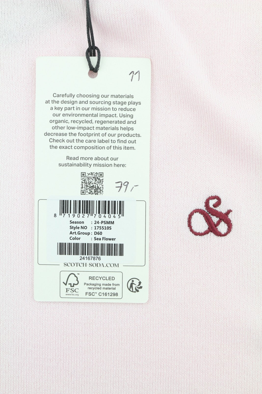 SCOTCH & SODA Men Jumper M Light Pink Tight Knit Crew Neck Pull On