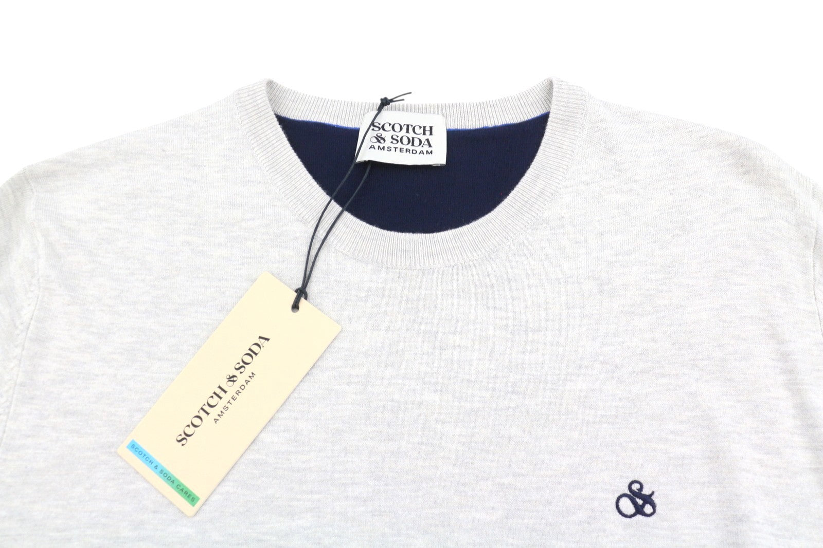 SCOTCH & SODA Men Jumper M Light Grey Melange Crew Neck Knit Pull On