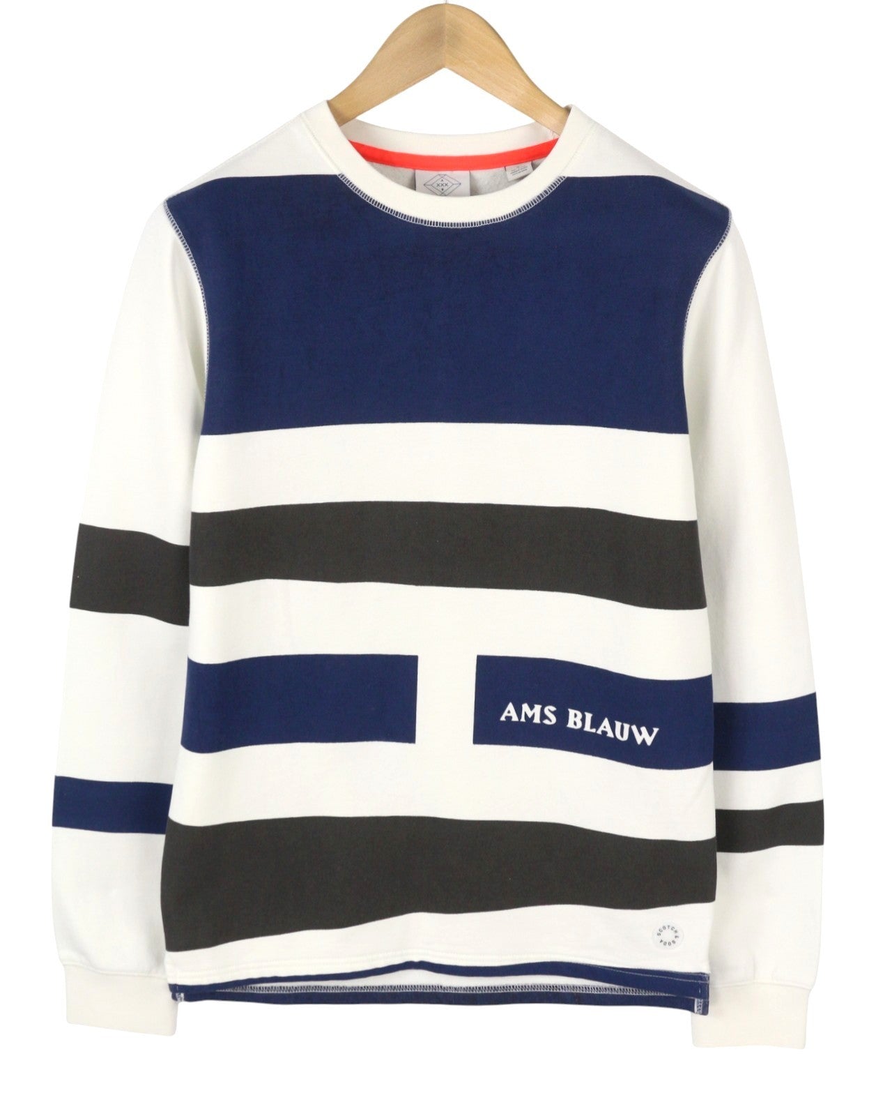 SCOTCH & SODA Men Sweatshirt XL White Striped Crew Neck Pull On