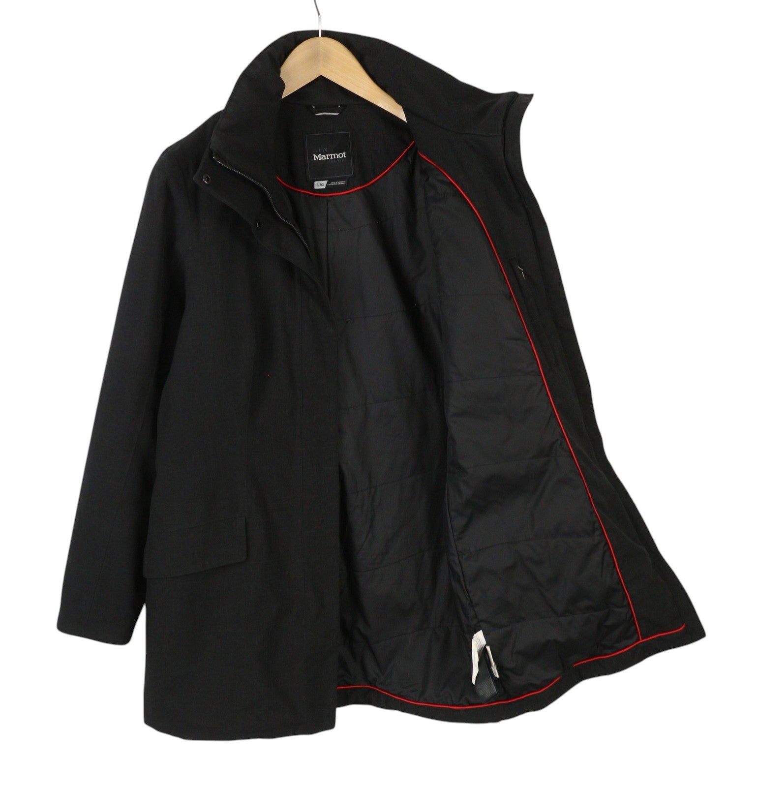 MARMOT Women Jacket L Black Melange Padded Mid-Length Full Zip