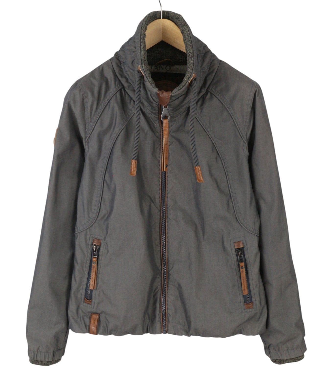 NAKETANO Women Jacket M Grey High Neck Lined Full Zip Lightweight