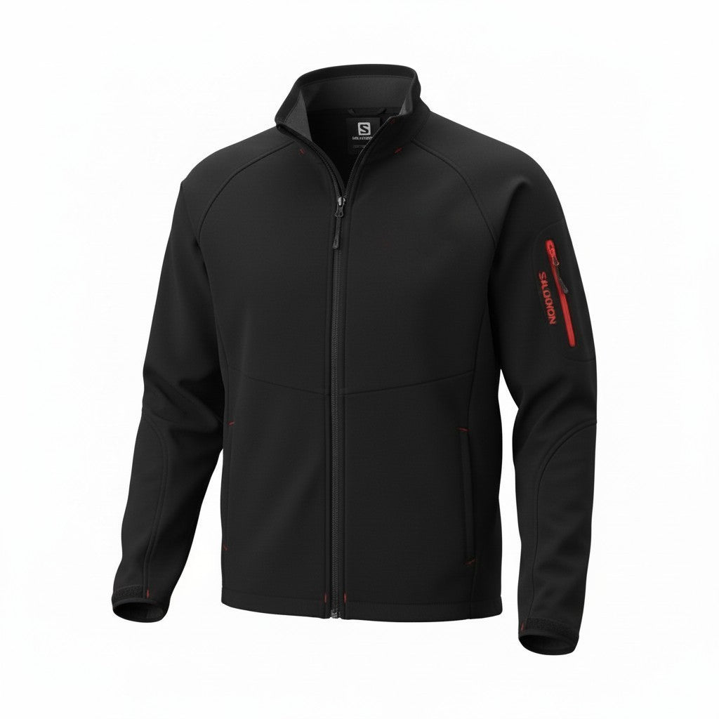 SALOMON Men Jacket M Black Clima Wind High Neck Fleece Lined