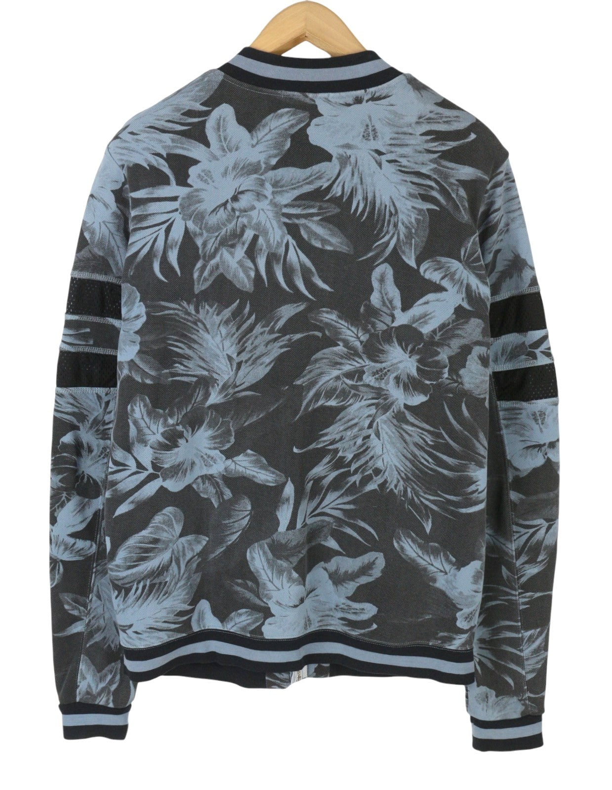 SCOTCH & SODA Men Sweatshirt L Blue Floral Print Full Zip Bomber Jacket Neck