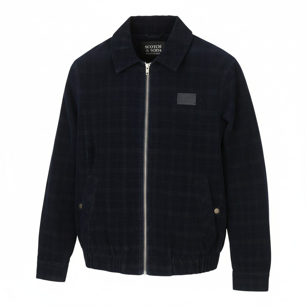 SCOTCH & SODA Men Coat M Dark Blue Corduroy Plaid Full Zip
