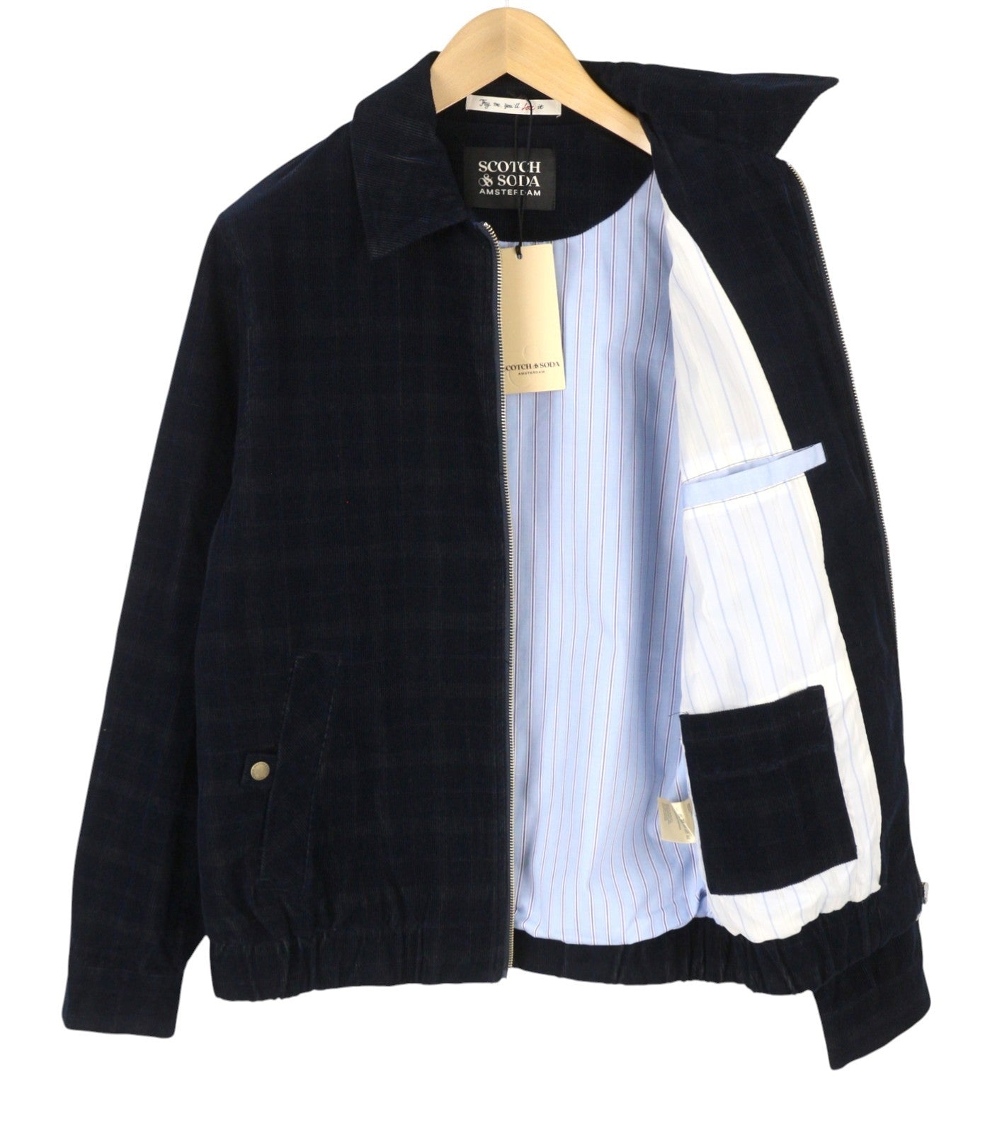 SCOTCH & SODA Men Coat M Dark Blue Corduroy Plaid Full Zip