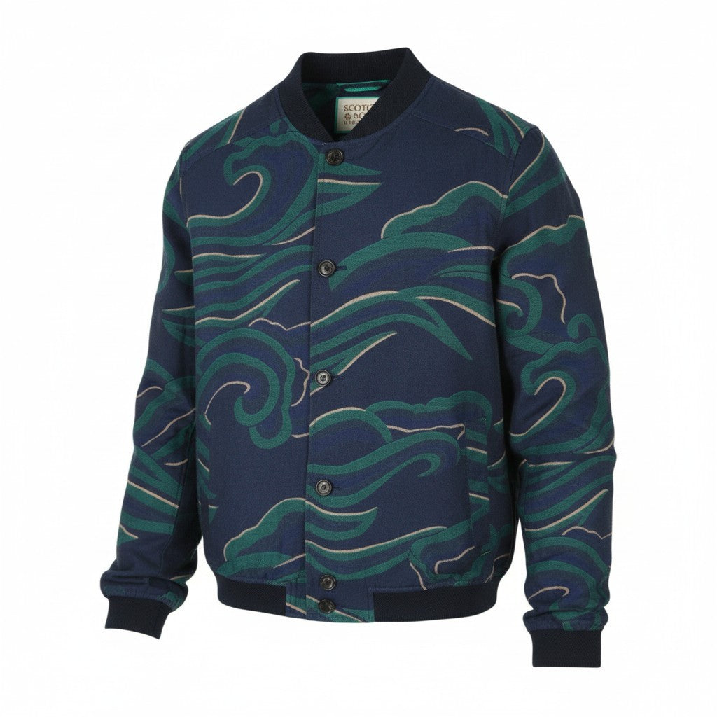 SCOTCH & SODA Men Jacket M Dark Blue Patterned Button-Up Bomber