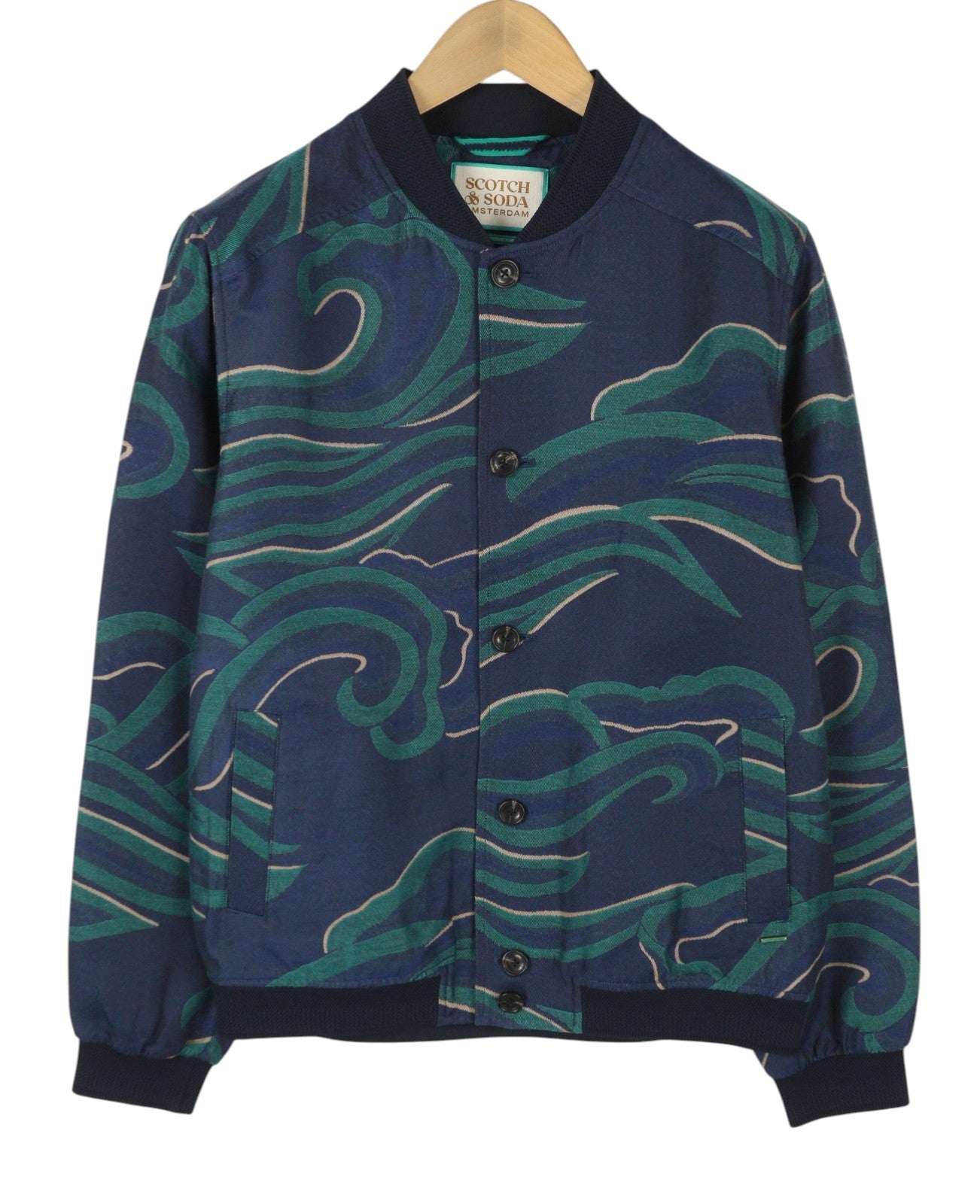 SCOTCH & SODA Men Jacket M Dark Blue Patterned Button-Up Bomber