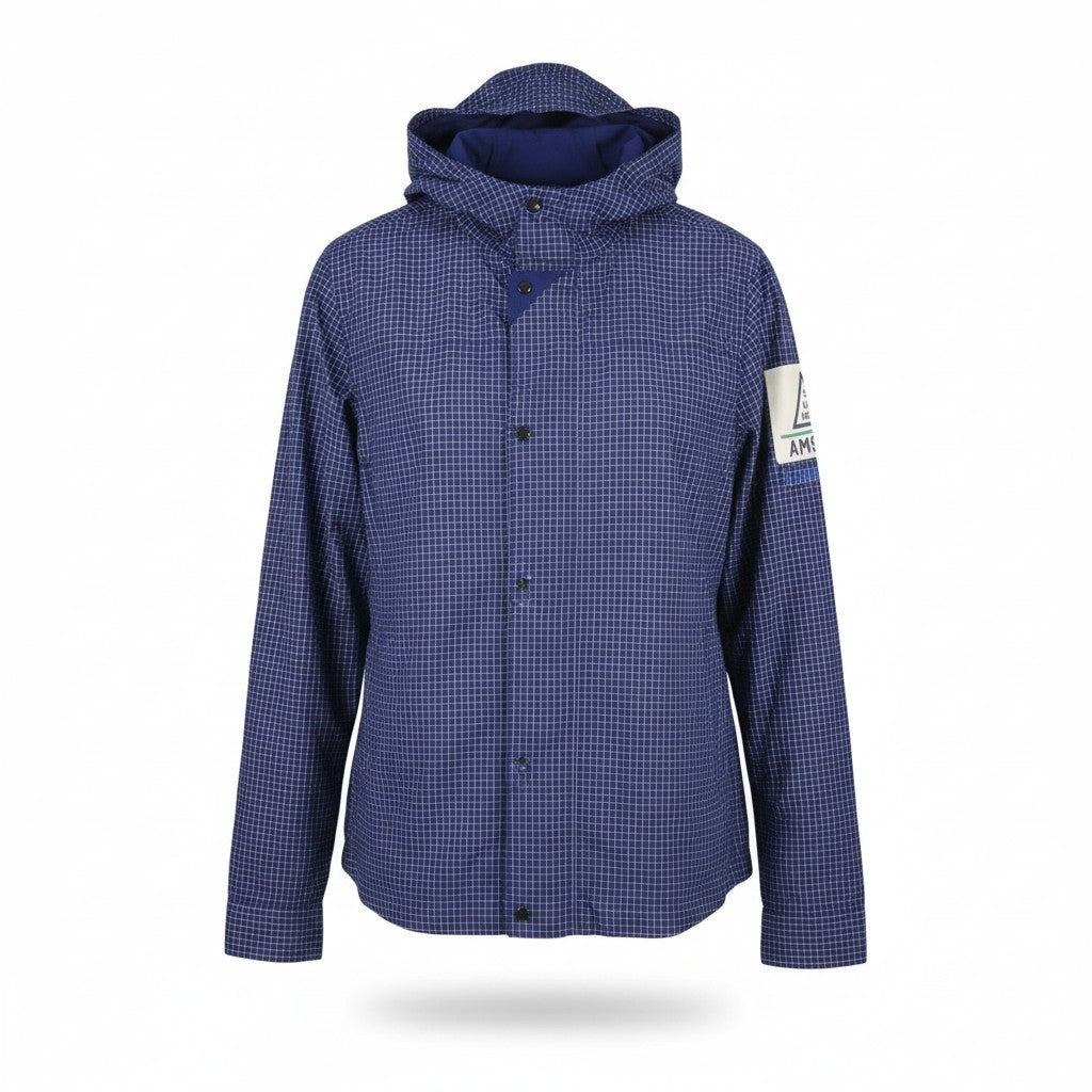 SCOTCH & SODA Men Jacket M Blue Plaid Hooded Full Zip Lightweight