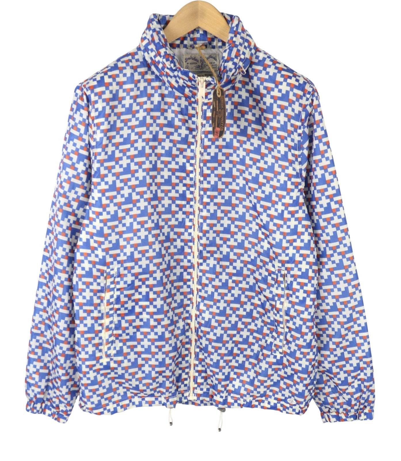 SCOTCH & SODA Men Jacket M Blue Patterned Hidden Hood Full Zip