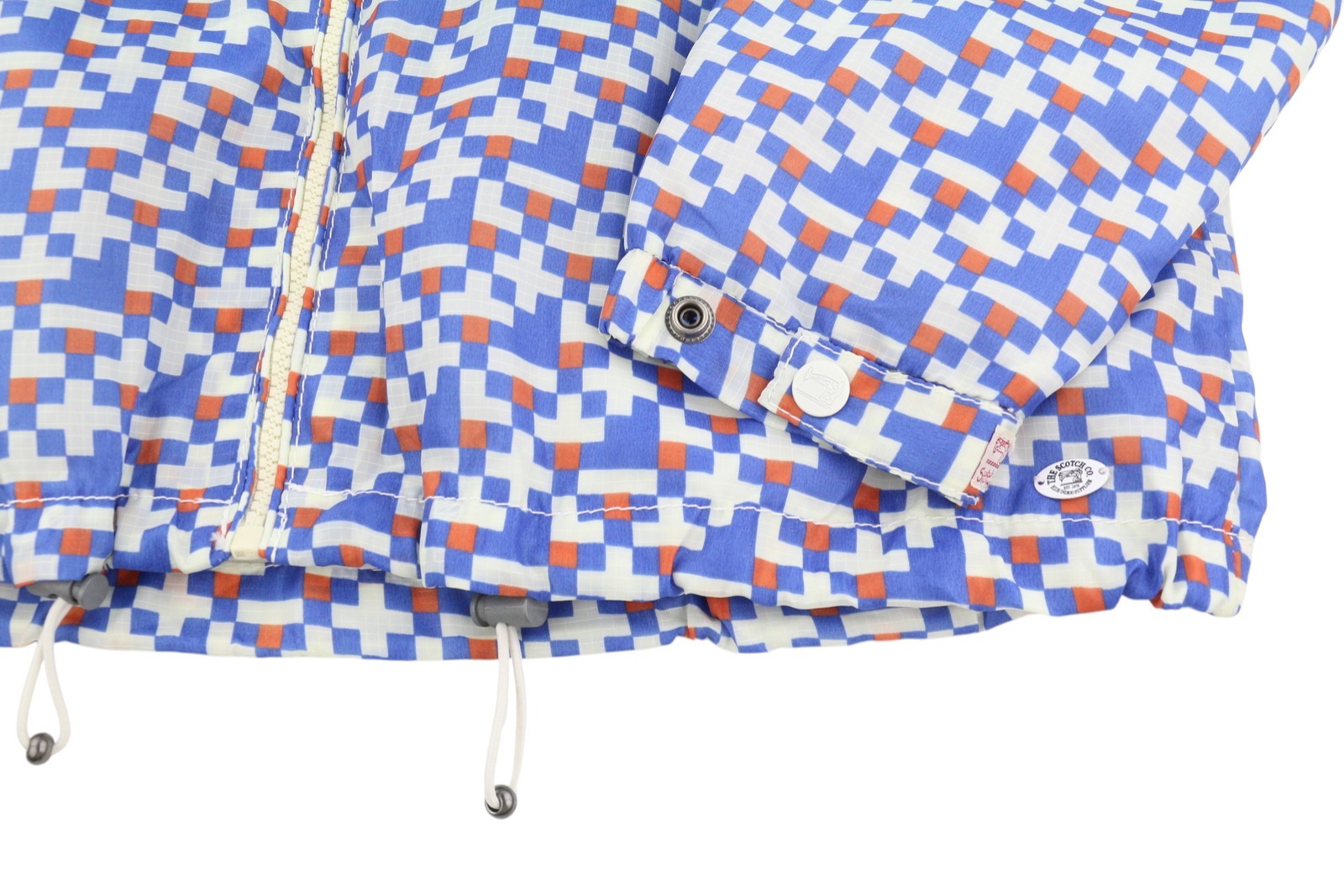 SCOTCH & SODA Men Jacket M Blue Patterned Hidden Hood Full Zip