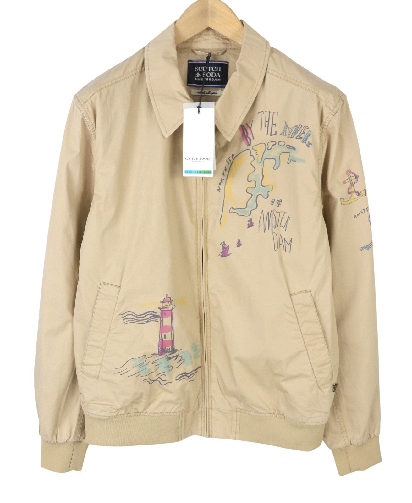 SCOTCH & SODA Men Jacket M Beige Patterned Spread Bomber