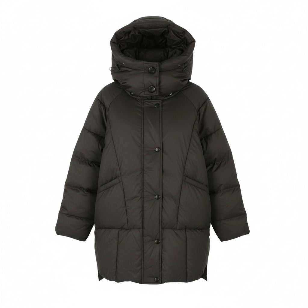 REPLAY W7453 Women Jacket M Dark Brown Quilted Hooded Mid-Length