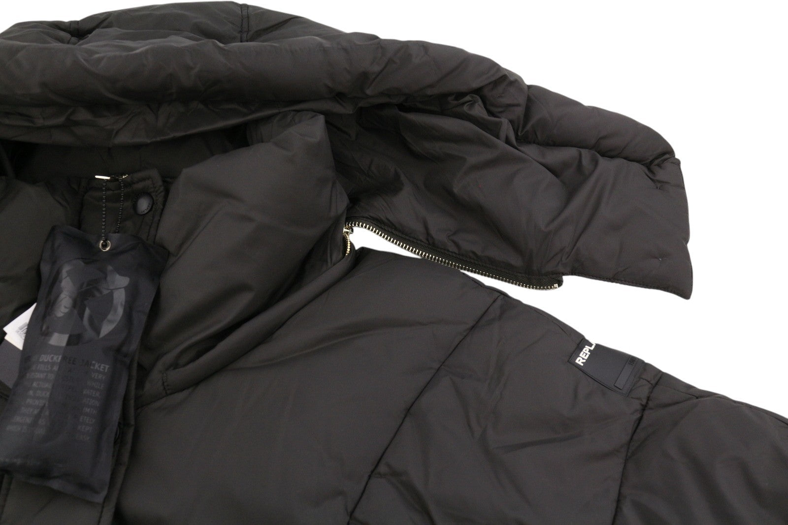 REPLAY W7453 Women Jacket M Dark Brown Quilted Hooded Mid-Length
