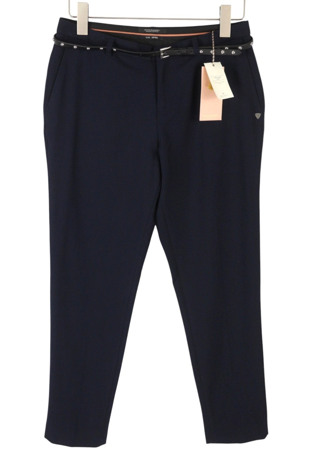 MAISON SCOTCH Women Trousers S Dark Blue Belted Cropped Slim Chino