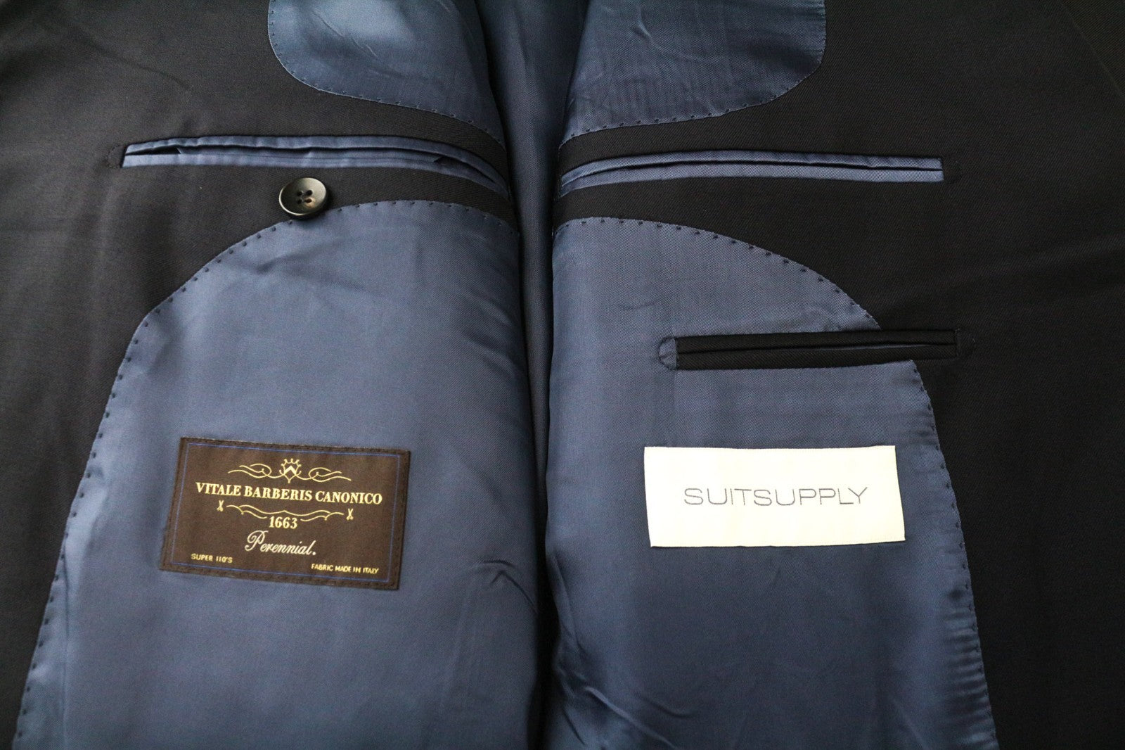 SUITSUPPLY La Spalla Men Suit UK54R Navy Perennial S110s 3-Piece Slim Pure Wool