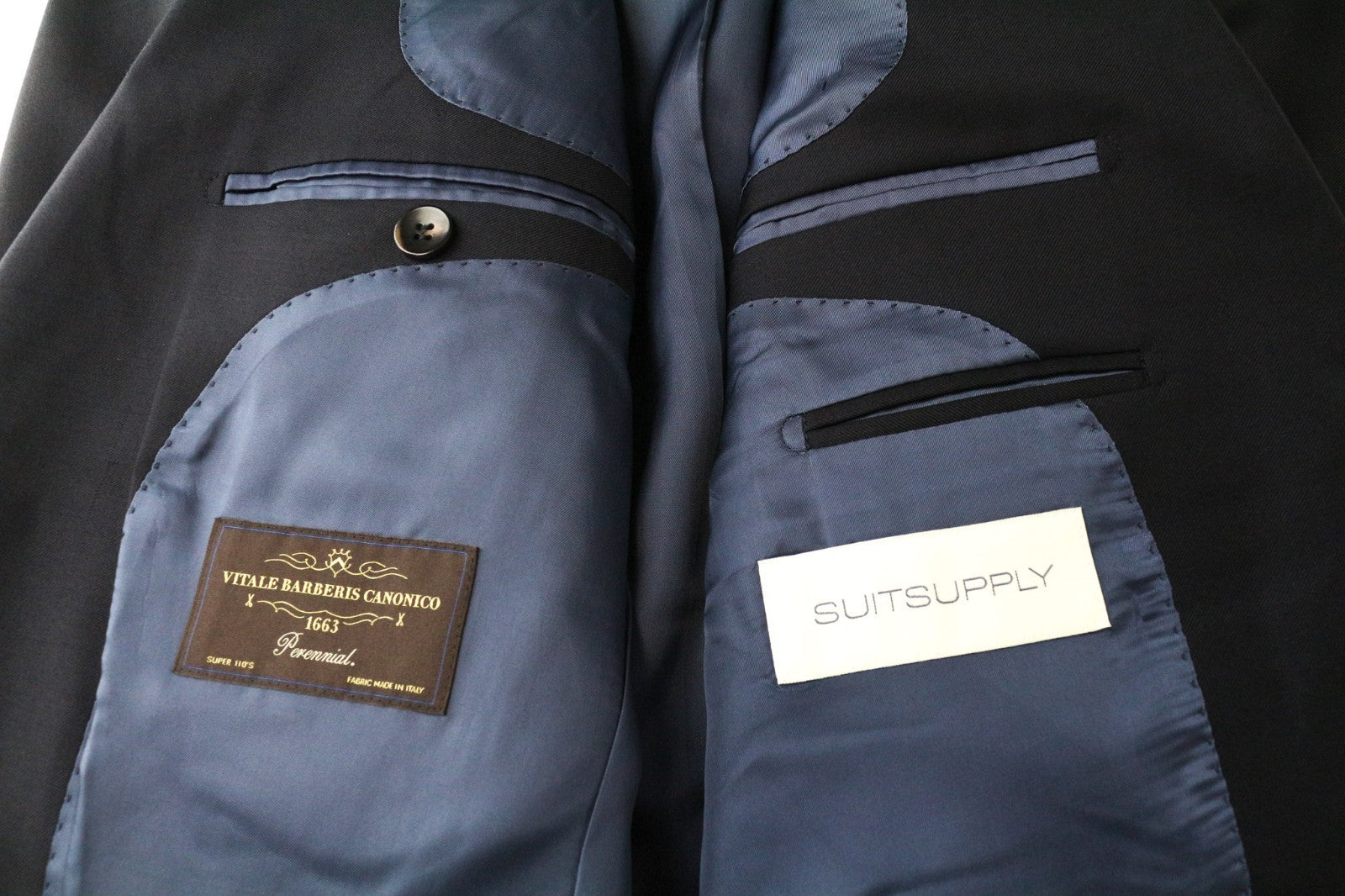 SUITSUPPLY La Spalla Men Suit UK38L Blue 3-Piece Slim Wool Perennial S110