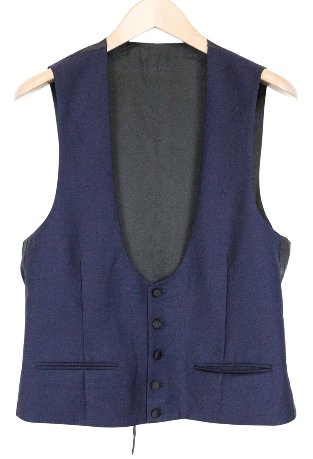 SUITSUPPLY U-Neck Men Suit UK38R Blue 2-Piece Slim Melange Wool Tuxedo Classic