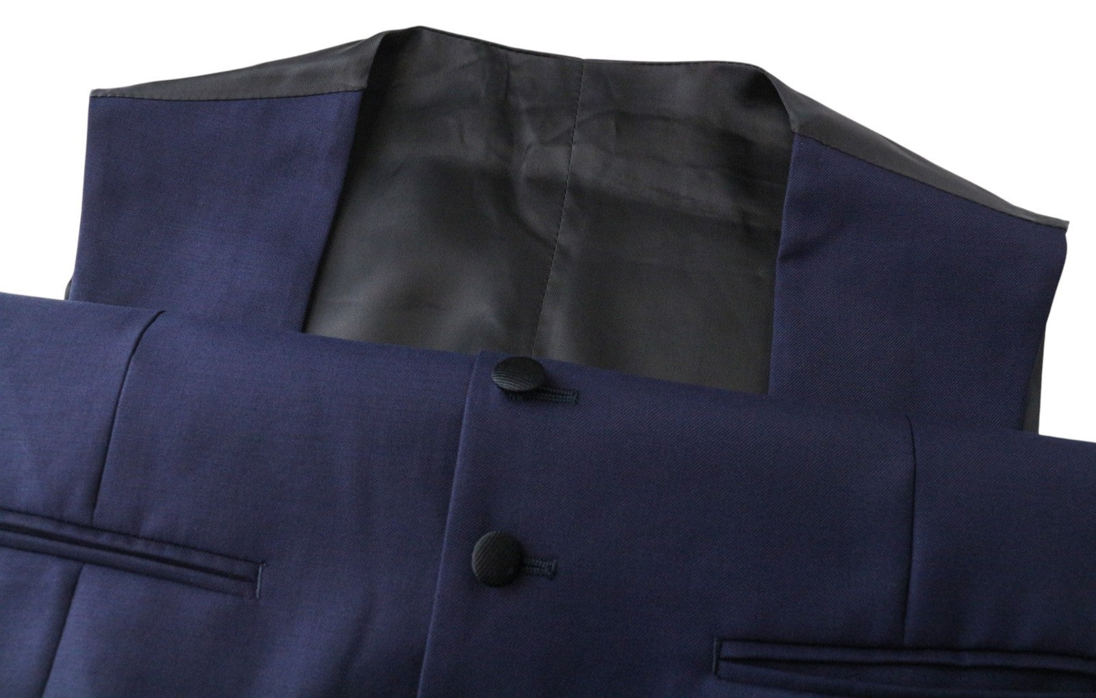 SUITSUPPLY U-Neck Men Suit UK38R Blue 2-Piece Slim Melange Wool Tuxedo Classic