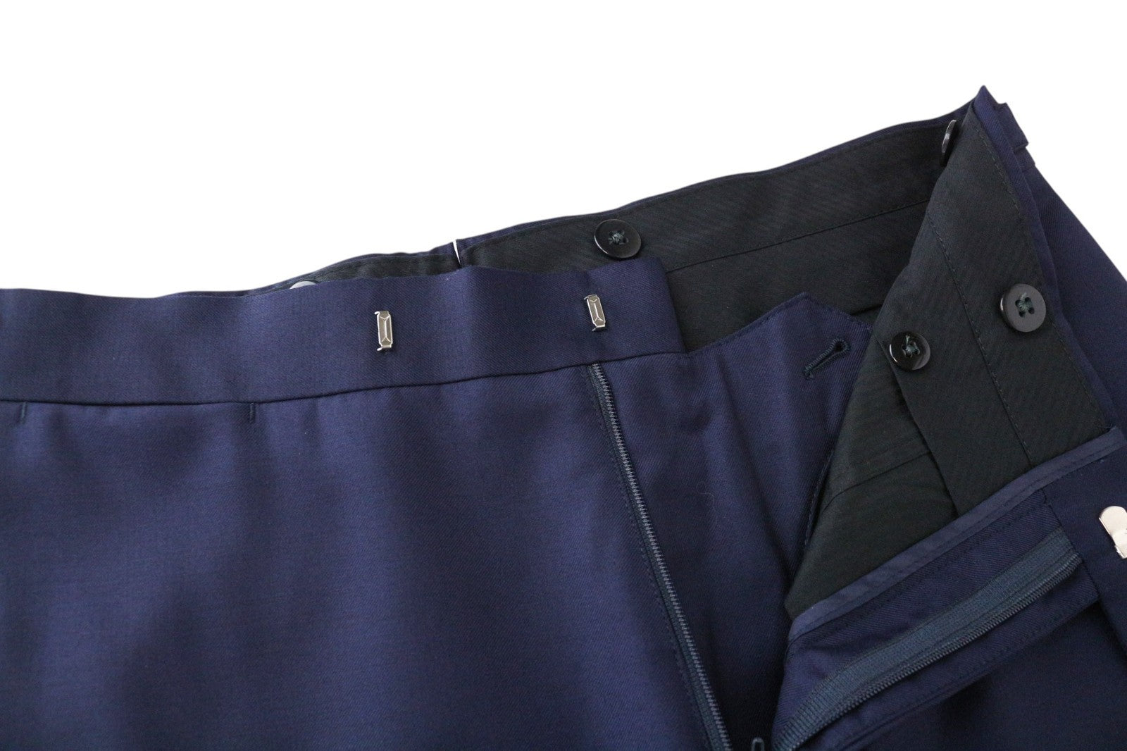 SUITSUPPLY U-Neck Men Suit UK38R Blue 2-Piece Slim Melange Wool Tuxedo Classic