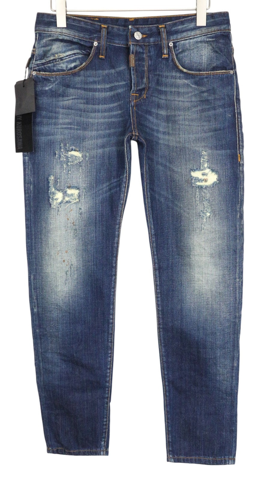 TAKESHY KUROSAWA TK 08 Bart Patt Men Jeans W32 Blue Slim Non-Stretch Distress