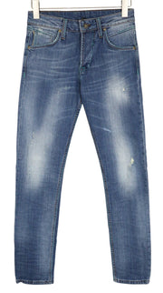 TAKESHY KUROSAWA TK75 Men Jeans W30 Blue Slim Distress Stretch Button-Fly