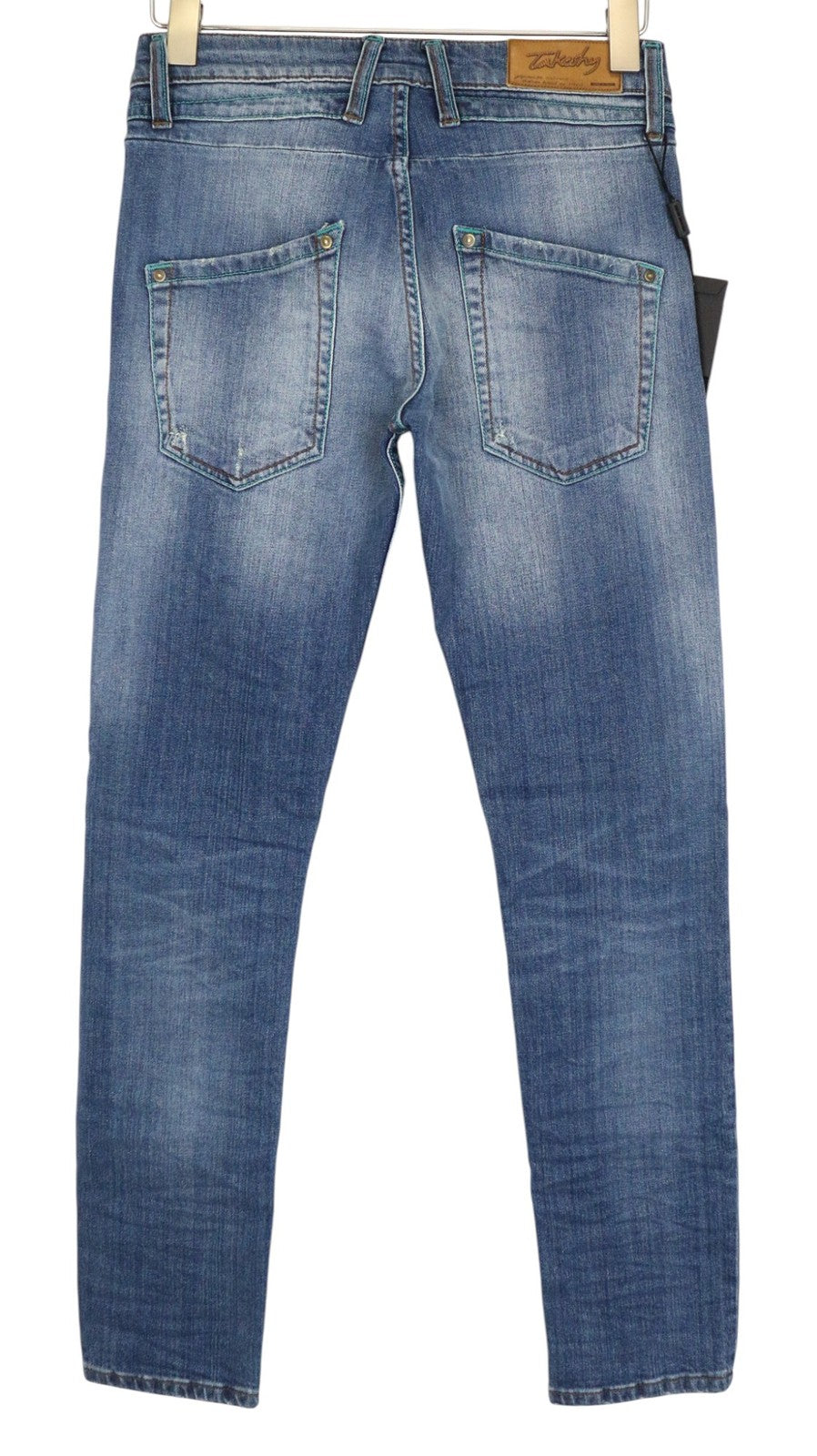 TAKESHY KUROSAWA TK75 Men Jeans W30 Blue Slim Distress Stretch Button-Fly