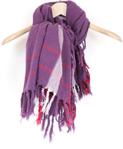MAISON SCOTCH Women Scarf One Size Purple Tartan Checked Knit Twill Tassels