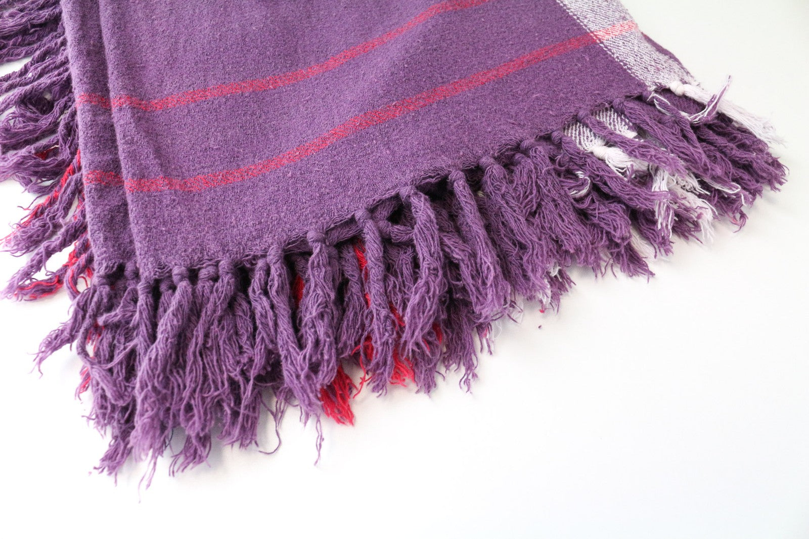 MAISON SCOTCH Women Scarf One Size Purple Tartan Checked Knit Twill Tassels