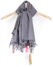 MAISON SCOTCH Women Scarf One Size Grey Knit Tasssels Thin Patterned Cotton