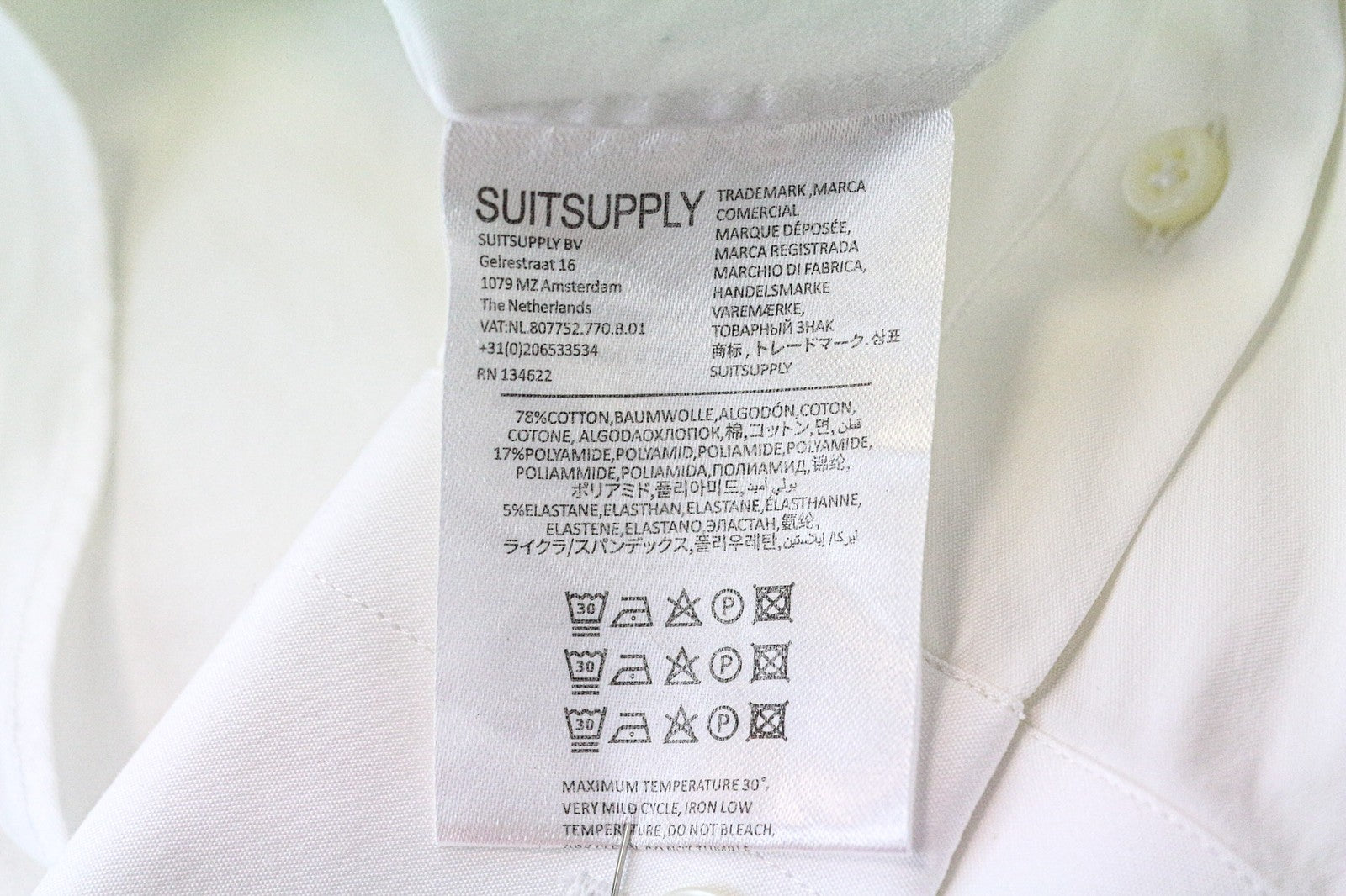 SUITSUPPLY Men Shirt 35/ 13 1/2 White Extra Slim Fitted Formal Stretch Cotton
