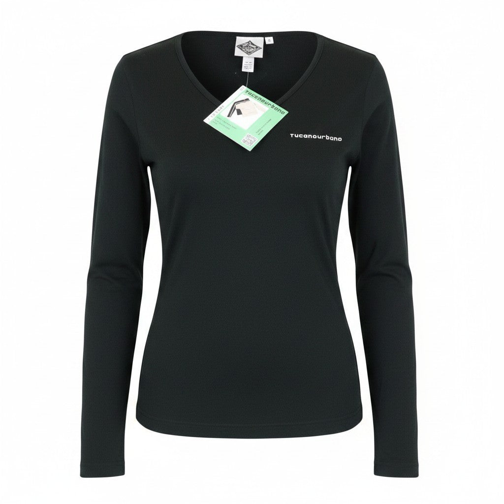 TUCANO URBANO T-TU Lady Women T-Shirt S Black V-Neck Reflective Pure Cotton