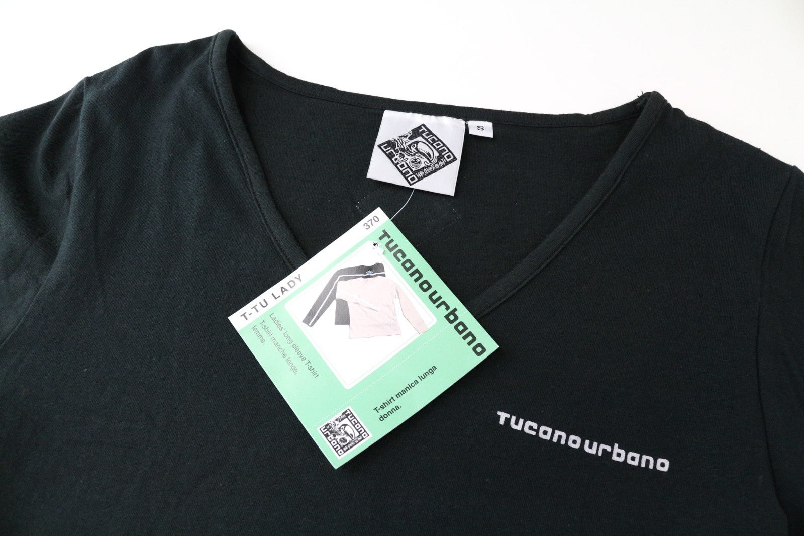 TUCANO URBANO T-TU Lady Women T-Shirt S Black V-Neck Reflective Pure Cotton