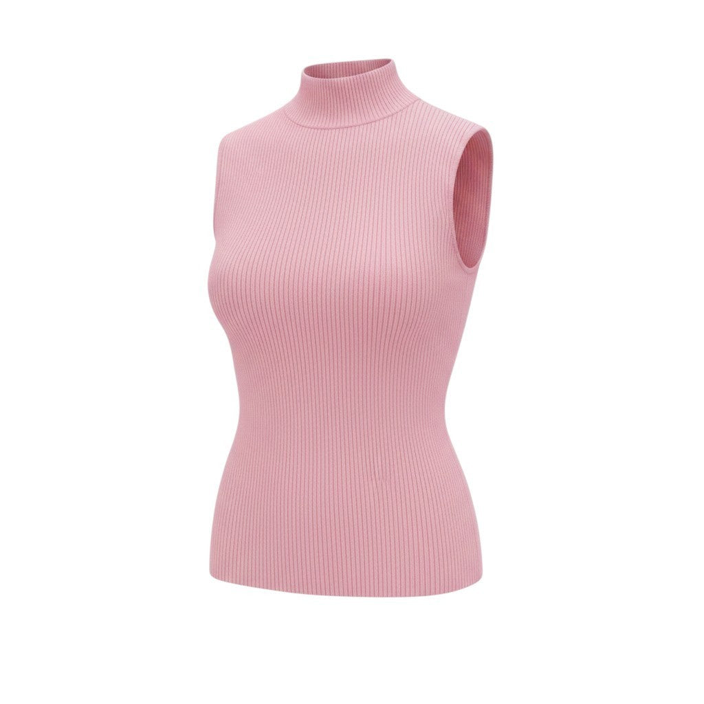 SUISTUDIO Blanca Women Top XS Pink Slim Knit Ribbed High Neck Sleeveless Tank
