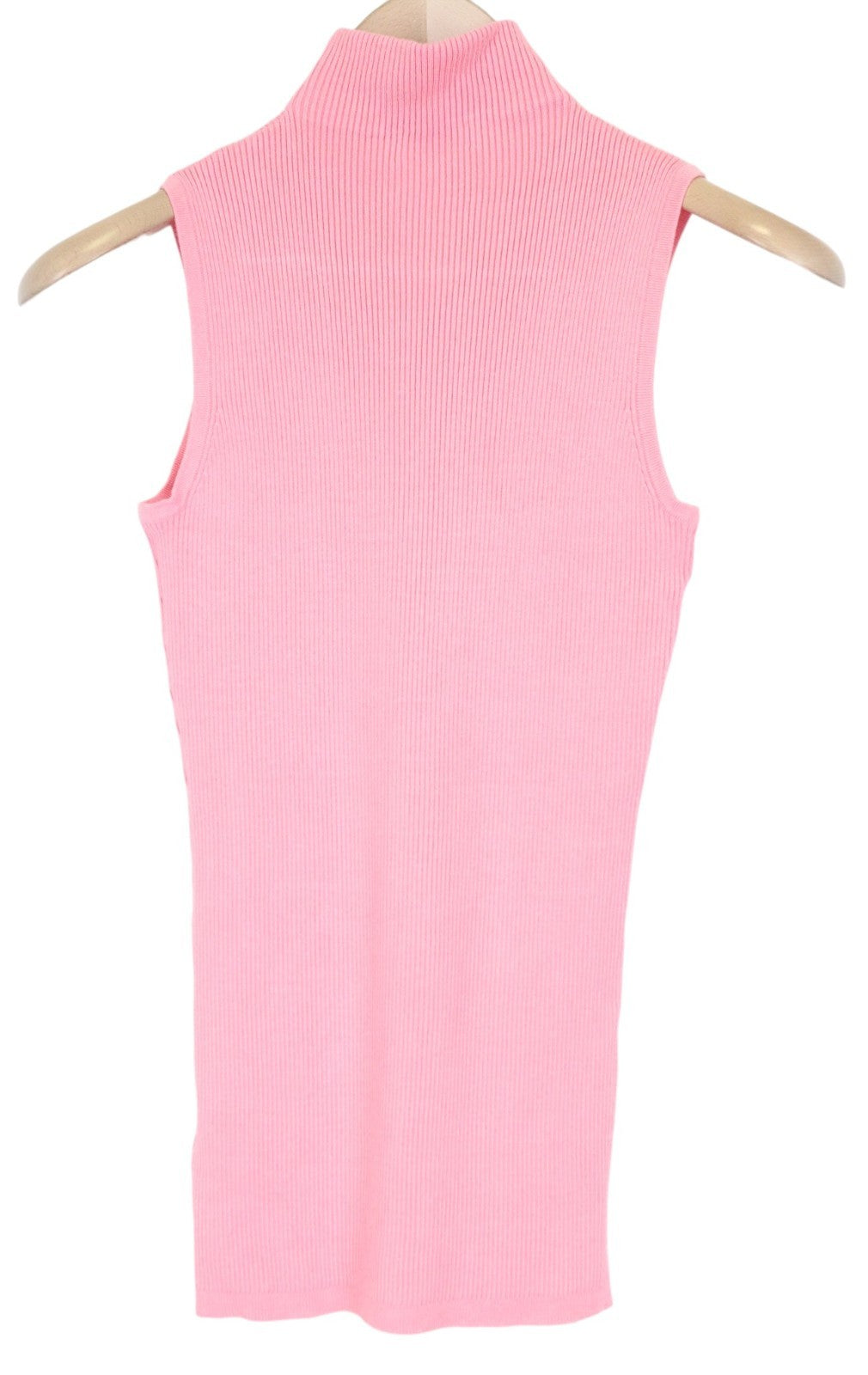 SUISTUDIO Blanca Women Top XS Pink Slim Knit Ribbed High Neck Sleeveless Tank
