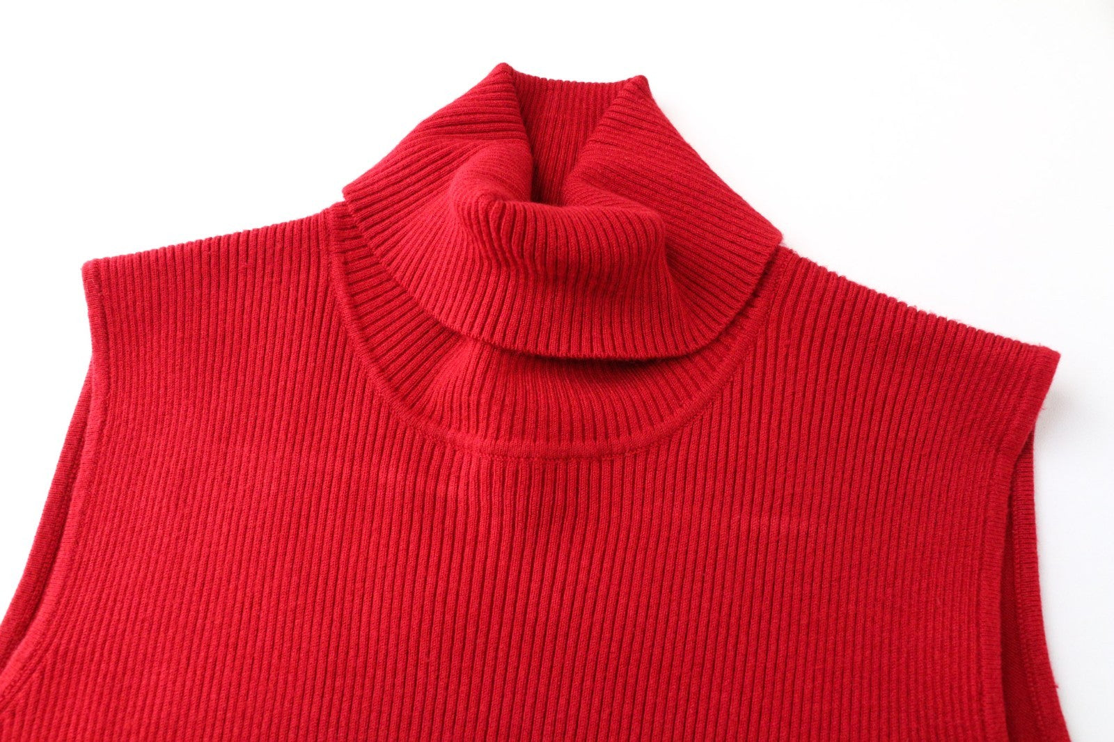 SUISTUDIO Haze Women Top S Bright Red Slim Knit Ribbed Turtleneck Sleeveless