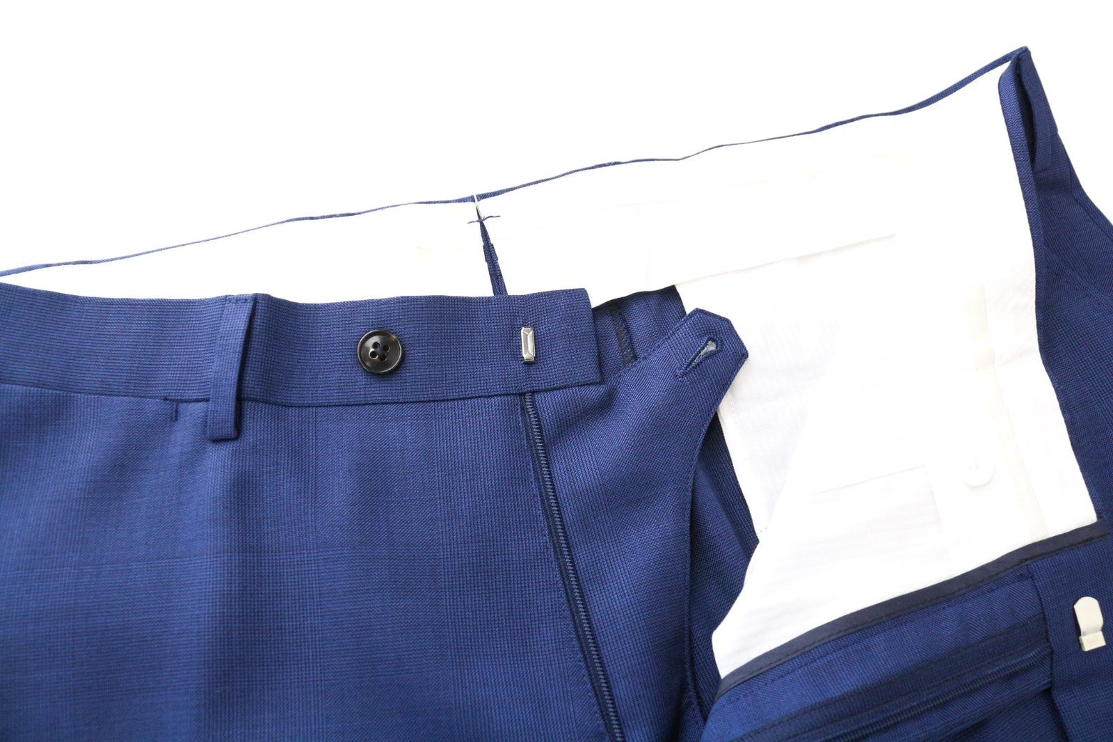 SUITSUPPLY Brescia Men Trousers UK44S Mid Blue Flat-Front Slim Glen Check Wool