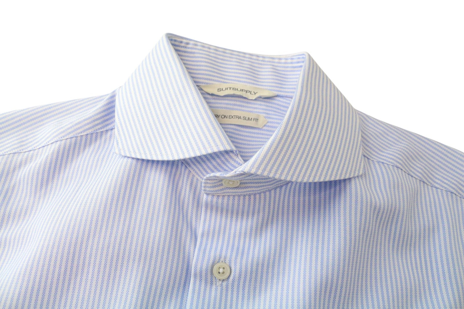 SUITSUPPLY Men Shirt 37/14 1/2 Extra Slim Blue Pure Cotton Stripe Patterned