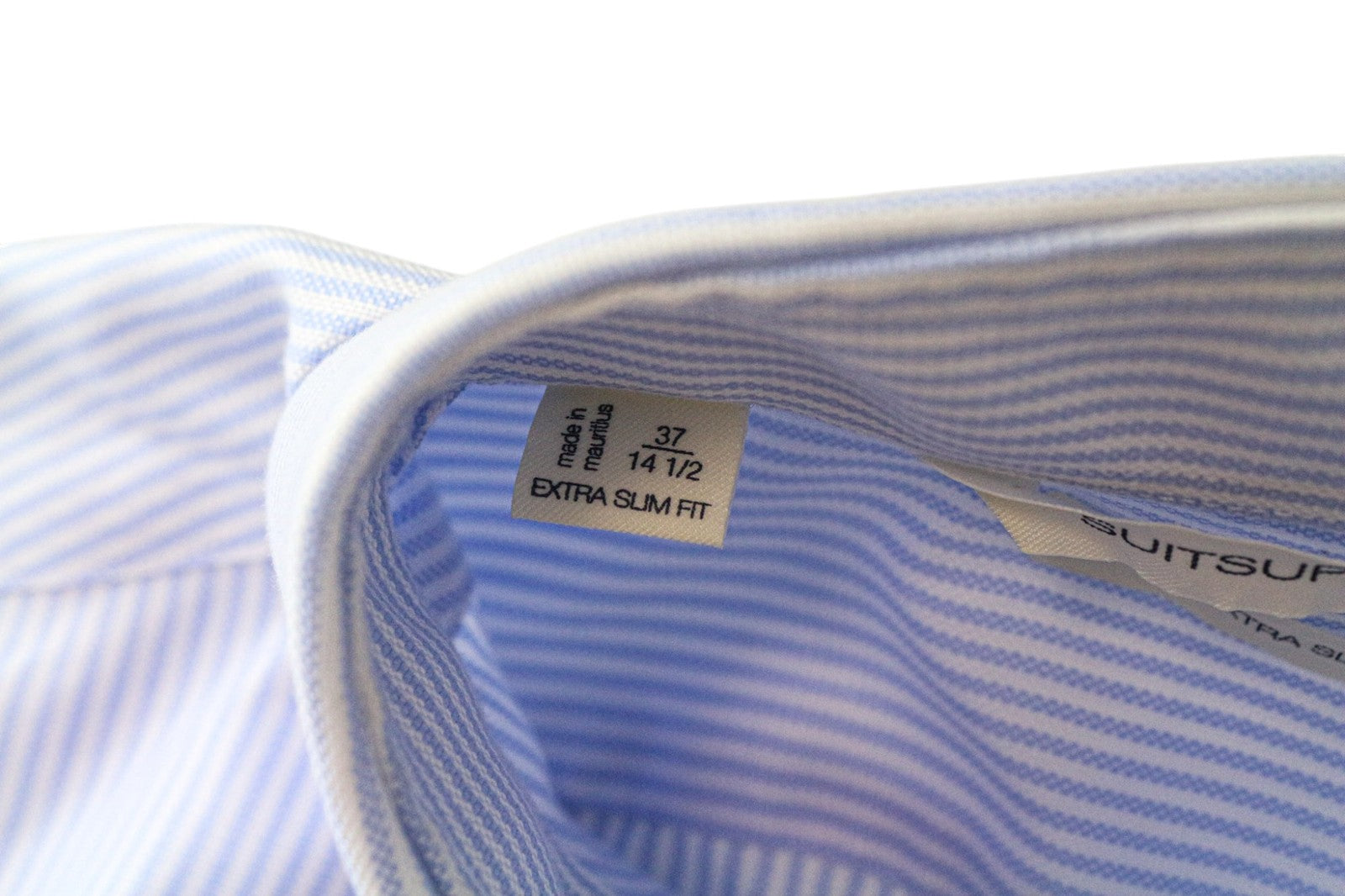 SUITSUPPLY Men Shirt 37/14 1/2 Extra Slim Blue Pure Cotton Stripe Patterned