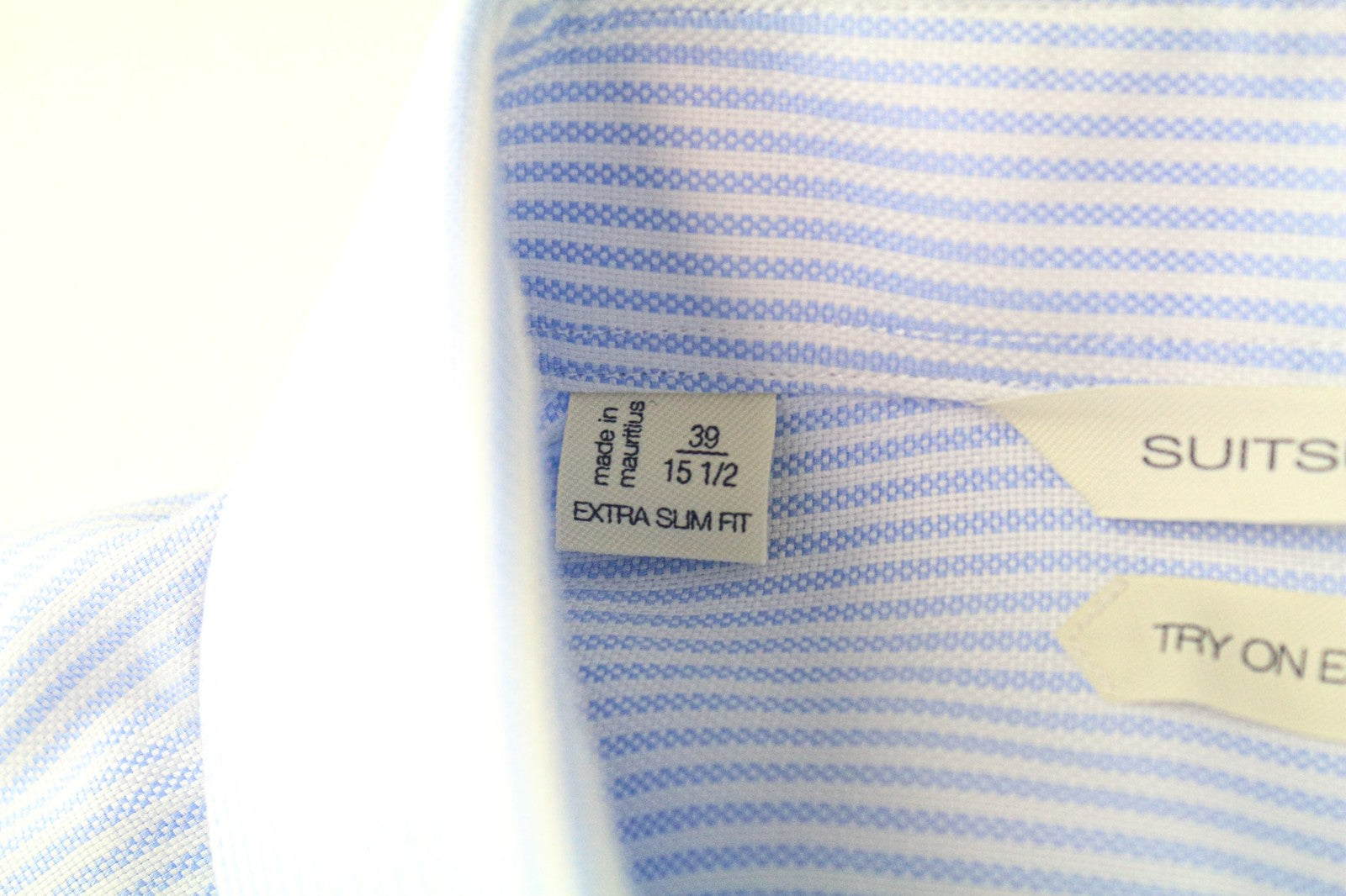SUITSUPPLY Men Shirt 39/15 1/2 Extra Slim Blue Pure Cotton Striped Long Sleeve