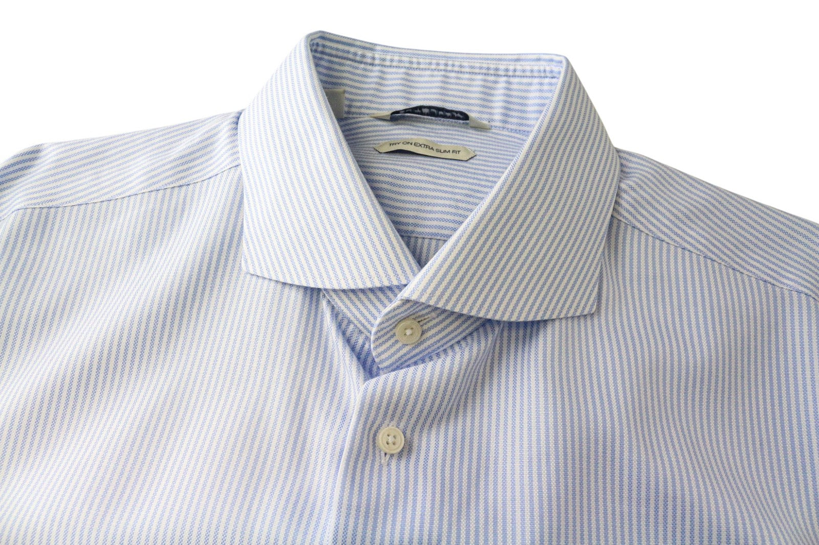 SUITSUPPLY Men Shirt 44L/17 1/2L Extra Slim Blue Cotton Striped Pattern Formal