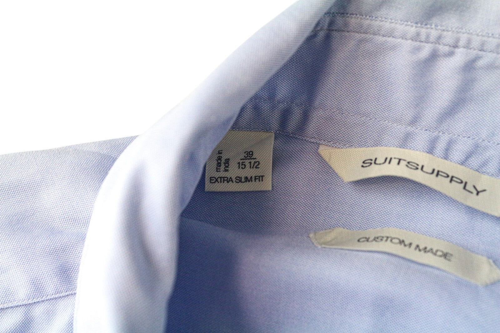 SUITSUPPLY Men Shirt 39/15 1/2 Extra Slim Blue Pure Cotton Cutaway Long Sleeve
