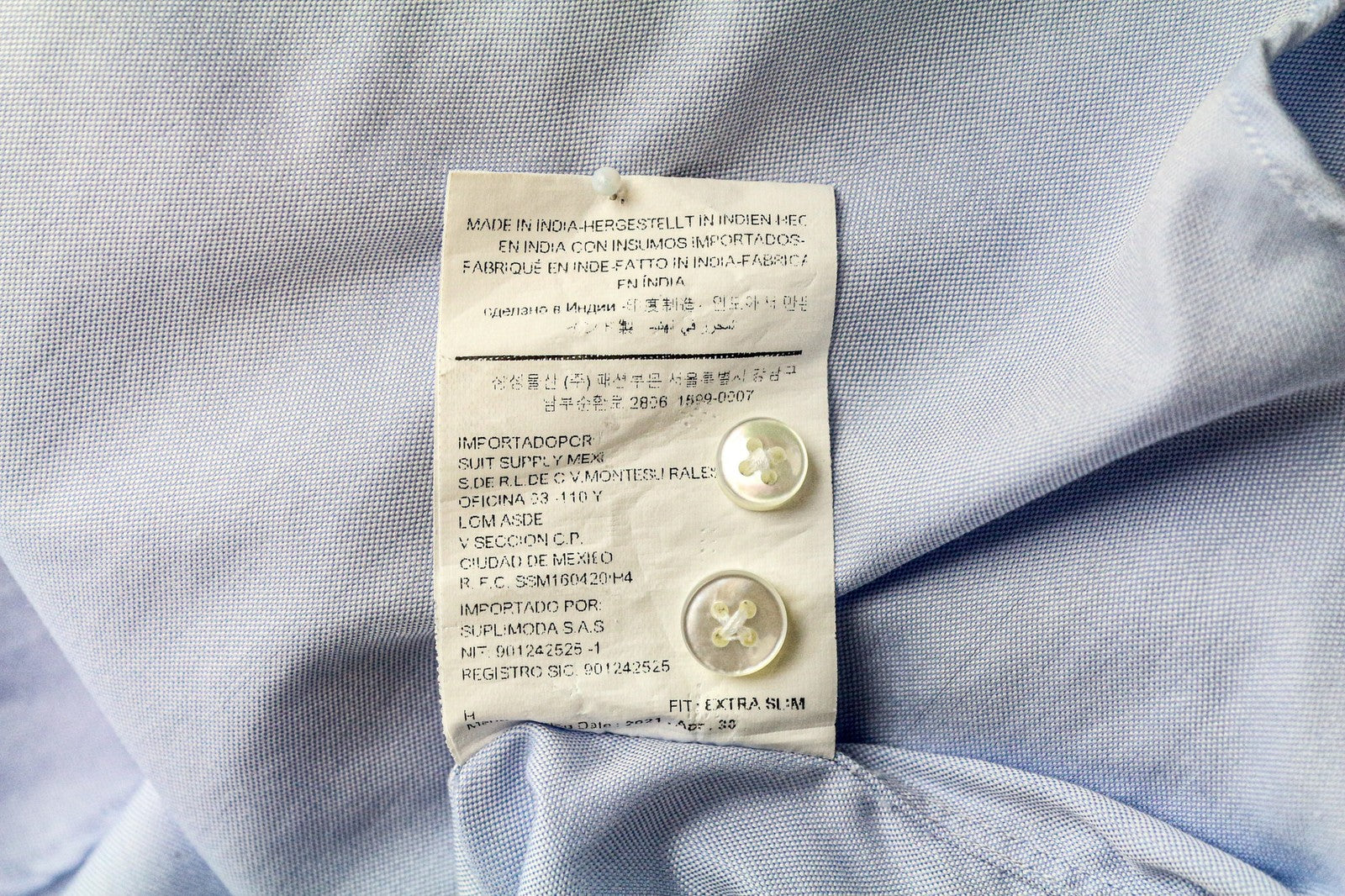 SUITSUPPLY Men Shirt 39/15 1/2 Extra Slim Blue Pure Cotton Cutaway Long Sleeve
