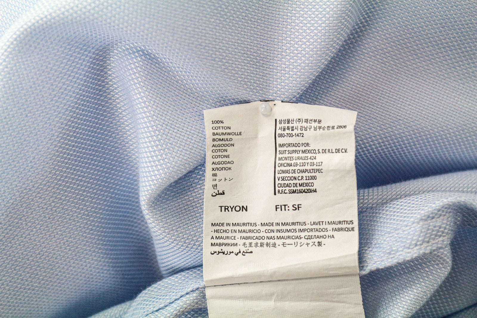 SUITSUPPLY Men Shirt 44-7/17 1/2L Slim Blue Pure Cotton Long Sleeve Classic