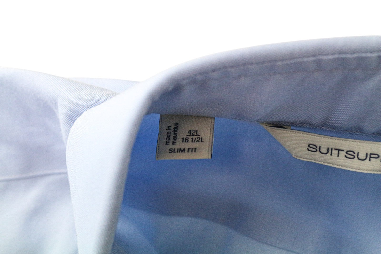 SUITSUPPLY Men Shirt 42L/16 1/2L Slim Blue Pure Cotton Button-Up Formal Twill