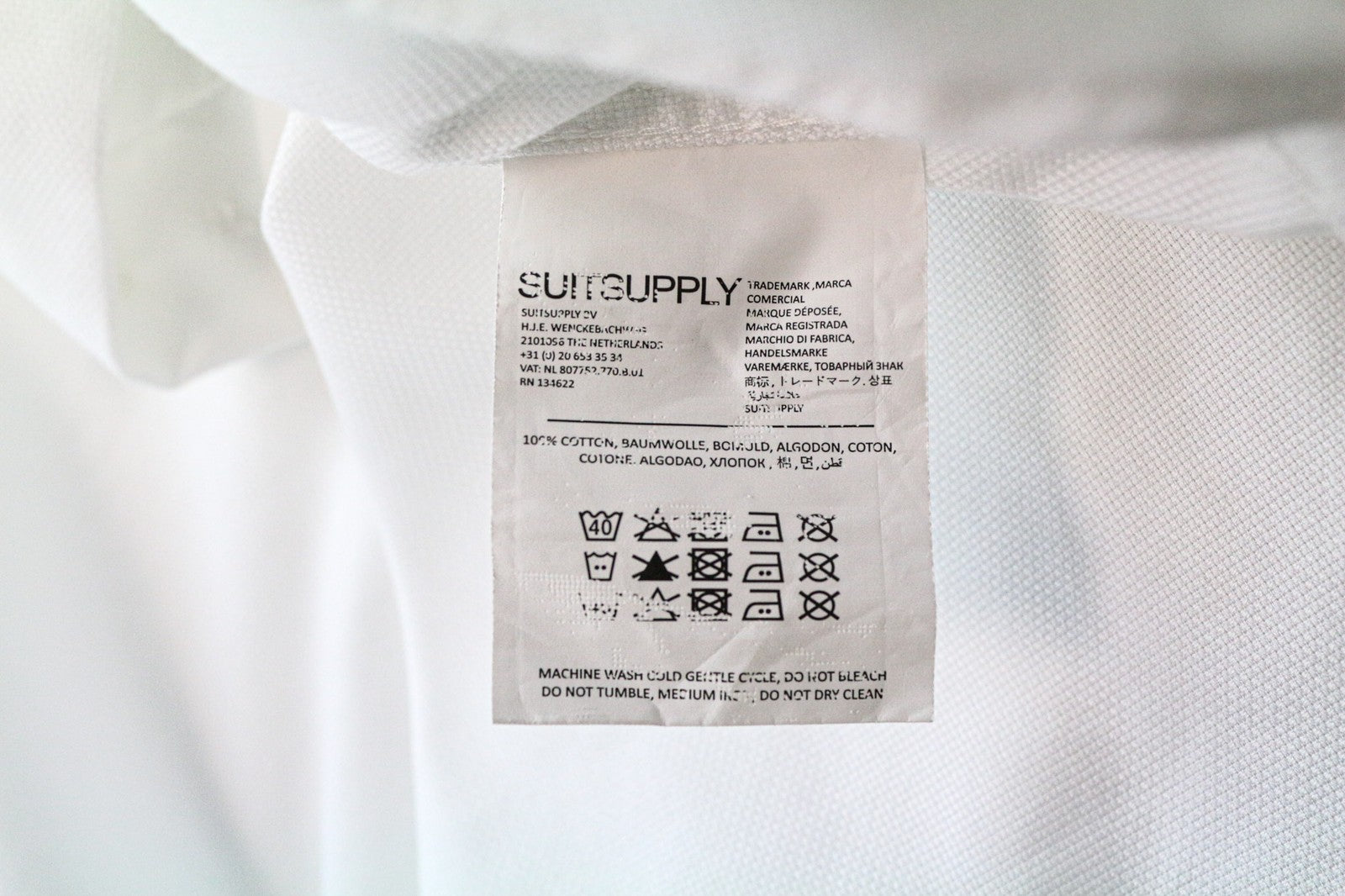 SUITSUPPLY Traveller Men Shirt 40 Slim White Pure Cotton Long Sleeved Formal