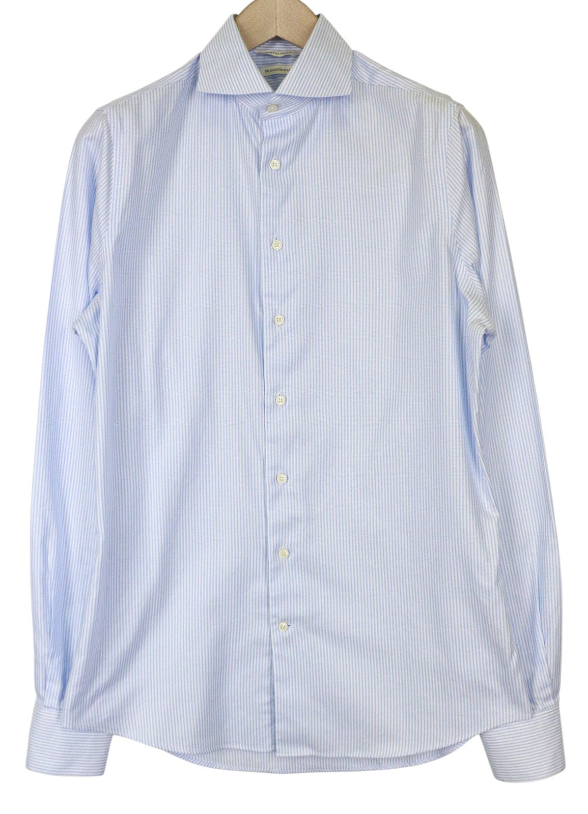 SUITSUPPLY Men Shirt 39L/15 1/2L Extra Slim Blue Cotton Striped Pattern Twill