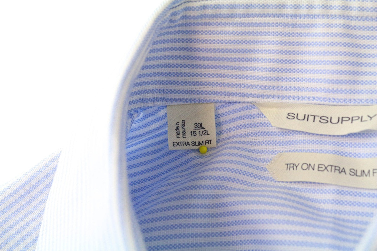 SUITSUPPLY Men Shirt 39L/15 1/2L Extra Slim Blue Cotton Striped Pattern Twill
